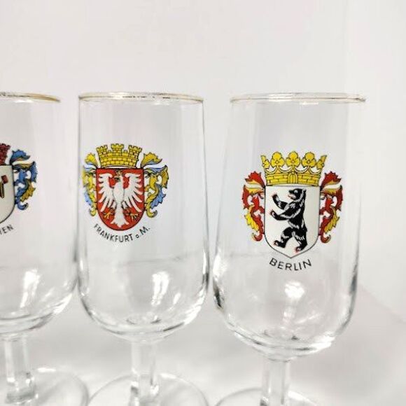 Set of 6 German Coat of Arms Wine Glasses Short Stem Port 6.5 Inch Vintage - Picture 7 of 9